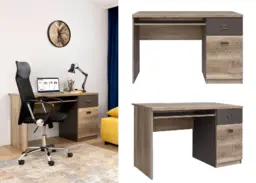 Home Office Set: Desk with Drawer Tall Bookcase Wardrobe Study Children's Room Oak Effect/Grey Urban 280cm-Malcolm - thumbnail 3