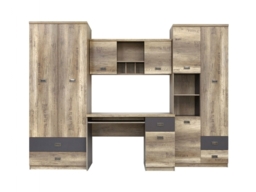 Home Office Set: Desk with Drawer Tall Bookcase Wardrobe Study Children's Room Oak Effect/Grey Urban 280cm-Malcolm - thumbnail 2
