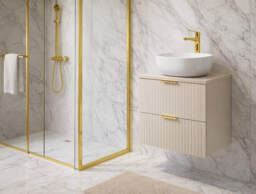 Beige Vanity Unit with Basin 600mm Worktop Countertop Fluted Wall Hung Sink Cabinet – Adel