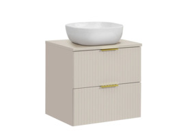 Beige Bathroom Sink Cabinet Vanity Unit with Countertop Basin 600mm Fluted Cashmere Wall Hung Floating Drawers Adel - thumbnail 3