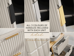Beige Vanity Unit with Basin 600mm Worktop Countertop Fluted Wall Hung Sink Cabinet – Adel - thumbnail 3
