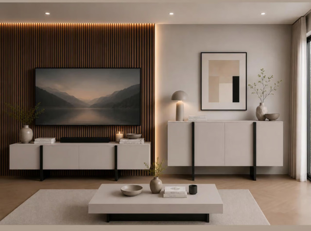 Modern Living Room Furniture Set Beige Black Sideboard Cabinet and TV Unit with Storage – Kiznie - image 1