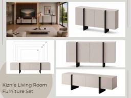 Modern Living Room Furniture Set Beige Black Sideboard Cabinet and TV Unit with Storage – Kiznie - thumbnail 4