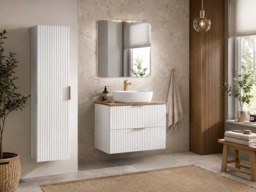 Tall Bathroom Cabinet White Slim Narrow Storage Unit Ribbed Fluted Door Floating Furniture - Adel - thumbnail 2