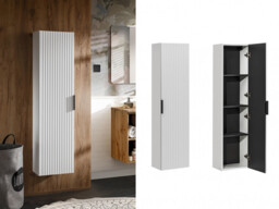 Bathroom Wall Cabinet Tall Slim Storage Unit Ribbed Textured White 1 Door Floating Furniture - Adel - thumbnail 1