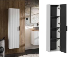 Tall Bathroom Cabinet White Slim Narrow Storage Unit Ribbed Fluted Door Floating Furniture - Adel