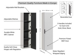 Tall Bathroom Cabinet White Slim Narrow Storage Unit Ribbed Fluted Door Floating Furniture - Adel - thumbnail 4