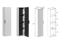 Bathroom Wall Cabinet Tall Slim Storage Unit Ribbed Textured White 1 Door Floating Furniture - Adel - thumbnail 2