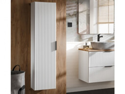 Bathroom Wall Cabinet Tall Slim Storage Unit Ribbed Textured White 1 Door Floating Furniture - Adel - thumbnail 3