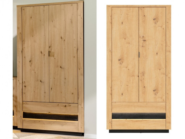 Double Wardrobe 2 Doors 2 Drawers Bedroom Hallway Artisan Oak / Burnt Board Effect with LEDs - Ostia - image 1