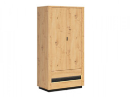 Double Wardrobe 2 Doors 2 Drawers Bedroom Hallway Artisan Oak / Burnt Board Effect with LEDs - Ostia - thumbnail 3