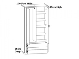 Double Wardrobe 2 Doors 2 Drawers Bedroom Hallway Artisan Oak / Burnt Board Effect with LEDs - Ostia - thumbnail 5
