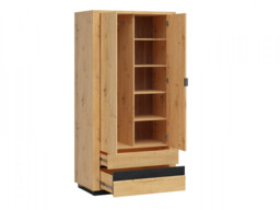 Double Wardrobe 2 Doors 2 Drawers Bedroom Hallway Artisan Oak / Burnt Board Effect with LEDs - Ostia - thumbnail 4