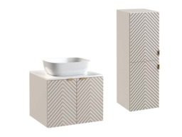 Bathroom Furniture Set Fluted Beige 600mm Vanity Unit with Basin Tall Storage Cabinet White Worktop - Cara - thumbnail 4