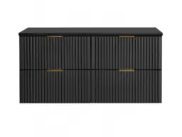 Double Vanity Bathroom Unit 1200mm Countertop Ribbed Textured Black Wall Hung Floating Wall Mounted Cabinet - Adel - thumbnail 3