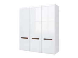 Triple Wardrobe White High Gloss Three Door Hanging Rail Shelves White Gloss / Wenge Dark Wood Effect / Black Gloss inserts - Azteca Trio - thumbnail 4