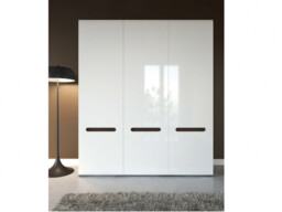 Triple Wardrobe White High Gloss Three Door Hanging Rail Shelves White Gloss / Wenge Dark Wood Effect / Black Gloss inserts - Azteca Trio - thumbnail 1