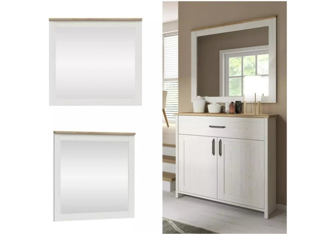 Square Wall Mirror Framed White Pine and Oak Effect Shabby Chic Scandi Hallway - Loksa - image 1