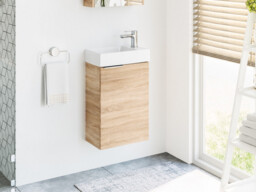 Bathroom Vanity Unit with Basin Cloakroom 400mm Wall Hung Sink Cabinet Sonoma Oak Finish - Avir - thumbnail 2