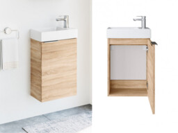 Bathroom Vanity Unit with Basin Cloakroom 400mm Wall Hung Sink Cabinet Sonoma Oak Finish - Avir - thumbnail 1
