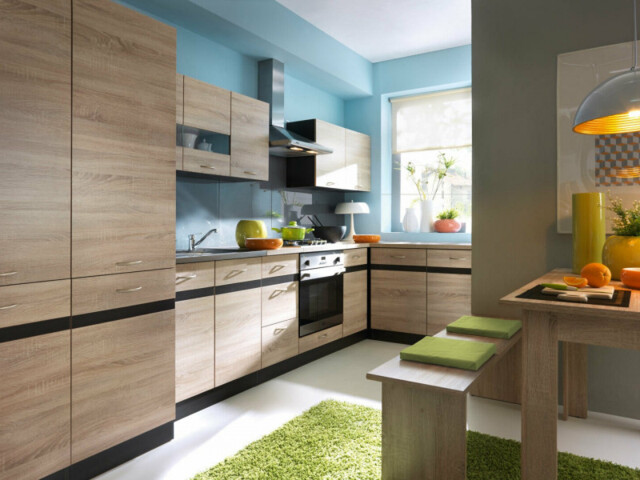 Kitchen Corner Cabinets Set of 12 Base Wall Larder Units L Shaped 480cm Wenge / Sonoma Oak Effect - Junona - image 1