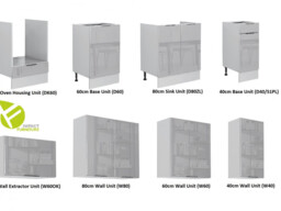 Kitchen Cabinets Cupboards 8 Unit DIY Set with Oven Housing 240cm Light Dove Grey Gloss - Star - thumbnail 2