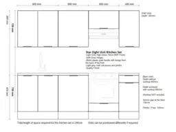 Kitchen Cabinets Cupboards 8 Unit DIY Set with Oven Housing 240cm Light Dove Grey Gloss - Star - thumbnail 3