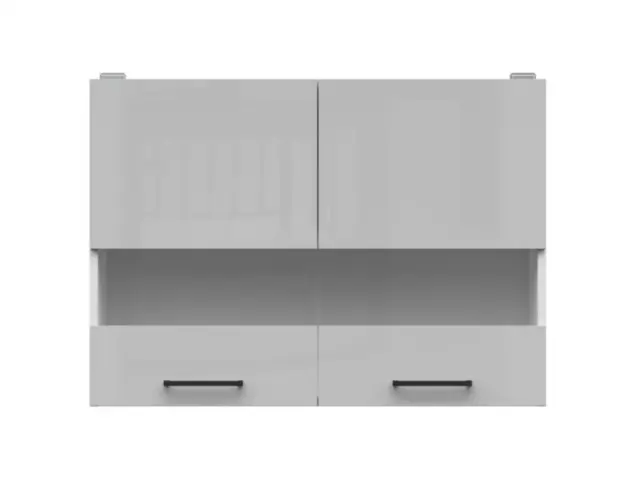 Kitchen Glass Display Cabinet 800mm Wall Unit Modern 2 Door Cupboard 80cm Grey Gloss - Junona - image 1