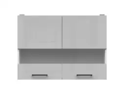 Kitchen Glass Display Cabinet 800mm Wall Unit Modern 2 Door Cupboard 80cm Grey Gloss - Junona - thumbnail 1