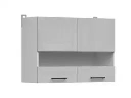 Kitchen Glass Display Cabinet 800mm Wall Unit Modern 2 Door Cupboard 80cm Grey Gloss - Junona - thumbnail 2