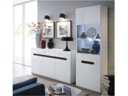 Tall Glass Display Cabinet and Large Sideboard Living Room Furniture Set with LED Lights White Gloss - Azteca - thumbnail 2