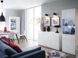 Tall Glass Display Cabinet and Large Sideboard Living Room Furniture Set with LED Lights White Gloss - Azteca - thumbnail 3