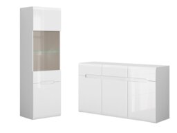 Tall Glass Display Cabinet and Large Sideboard Living Room Furniture Set with LED Lights White Gloss - Azteca - thumbnail 4