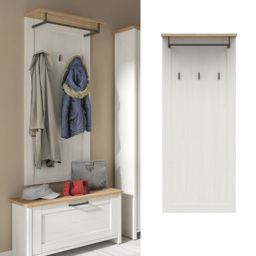 Coat Hooks with Shelf Hallway Wall Panel Hanging Rail Scandi White Pine and Oak Effect - Loksa - thumbnail 1