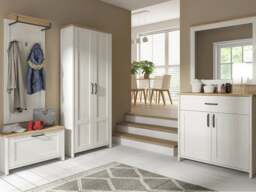 Coat Hooks with Shelf Hallway Wall Panel Hanging Rail Scandi White Pine and Oak Effect - Loksa - thumbnail 2