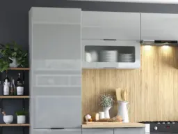 Kitchen Cabinets 7 Unit Set with 600 Larder Cupboard Modern DIY Set 280cm Light Grey Gloss - Star - thumbnail 4