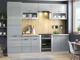 Kitchen Cabinets 7 Unit Set with 600 Larder Cupboard Modern DIY Set 280cm Light Grey Gloss - Star