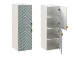 Wall Bathroom Tall Storage Shelving Unit Ribbed Fluted Soft Green Doors with Slim Gold Grab Handles - Cara - thumbnail 2