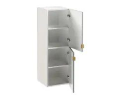 Wall Bathroom Tall Storage Shelving Unit Ribbed Fluted Soft Green Doors with Slim Gold Grab Handles - Cara - thumbnail 3
