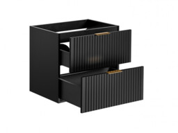 Black Vanity Unit 600mm Bathroom Wall Hung Drawer Cabinet Floating Ribbed Fluted Modern Furniture - Adel - thumbnail 4