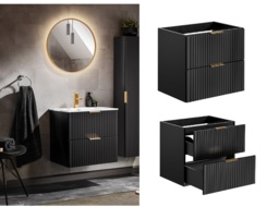 Black Vanity Unit 600mm Bathroom Wall Hung Drawer Cabinet Floating Ribbed Fluted Modern Furniture - Adel - thumbnail 1