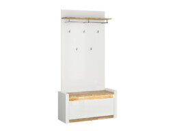 Hallway Cupboard Furniture Set White Gloss Shoe Cabinet Wardrobe Bench Coat Hooks Rail Scandi Oak - Alameda - thumbnail 4