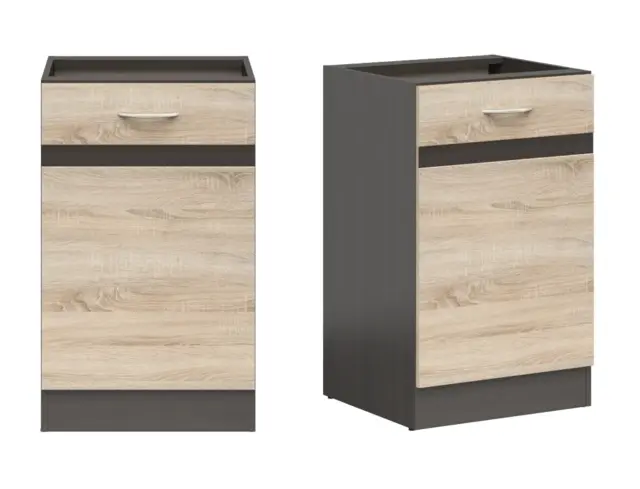 500mm Kitchen Base Unit Cabinet Left Door 50cm Cupboard Dark Wood Wenge/Oak Effect Junona - image 1