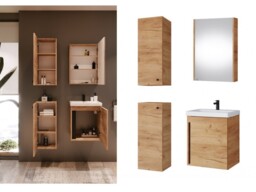Bathroom Furniture Set 500mm Vanity Unit with Basin Mirror Storage Wall Cabinet Gold Craft Oak – Avir