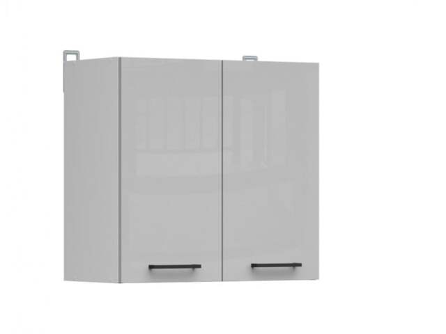 Kitchen Wall Cabinet 800mm Modern 2 Door Cupboard 80cm Unit Light Grey Gloss - Junona - image 1