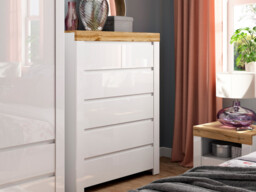 Large Chest of Drawers Modern White Gloss Tallboy Bedroom Hallway Lounge Storage Oak Scandi 98.5cm Wide - Holten - thumbnail 2