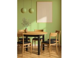 Round Extendable Dining Table Oval Oak Effect Black Legs Kitchen 4 to 12 Seater Extending 105cm to 240cm – Indus - thumbnail 2