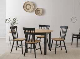 Round Extendable Dining Table Oval Oak Effect Black Legs Kitchen 4 to 12 Seater Extending 105cm to 240cm – Indus - thumbnail 3