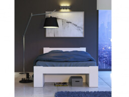 White Double Bed Frame with Storage Shelves 140cm Euro Solid Wood Slats - Nepo - thumbnail 3
