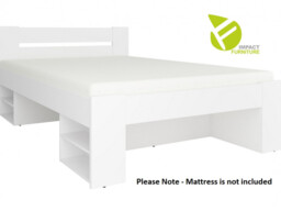 White Double Bed Frame with Storage Shelves 140cm Euro Solid Wood Slats - Nepo - thumbnail 4